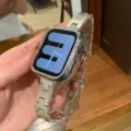 Stainless steel metal link watch strap and rhinestone crystal case for smart watch accessory - Universal for 38/40/41/42mm (Series 10) / Starlight