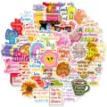 Detailansicht bunter englischer Inspirations-Aufkleber, ideal für DIY-Tagebücher und Basteleien. - 50 Stück/Packung
