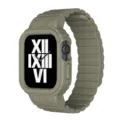Rugged silicone watch case and magnetic strap detail close up view, tactical green color. - Khaki Green