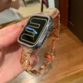 Rose gold metal H-link watch strap and stylish rhinestone protective case for smartwatches - Universal for 38/40/41/42mm (Series 10) / Rose Gold