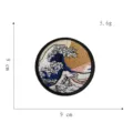 Detailed view of the circular Japanese wave embroidery patch, showing fine stitched details. - Ocean Wave Patch 1#