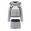 Grey knit cardigan and shorts set with vintage reindeer jacquard pattern for women apparel. - S / Top And Bottom / Black and White