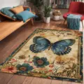 Detailed view of vintage style butterfly and floral area rug in cozy living room interior setup. - Butterfly Floral Style 7