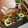 Half-round doormat with retro bee and daisy pattern, welcome entrance rug for home - 40*60cm / Bee Sunflower