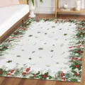Christmas decorative rug for living room white background with festive pine and berries mat - 50x80cm / Christmas Carpet 3 Square