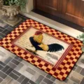 Vintage rooster doormat indoor entrance floor mat with red checkered border and rustic farm design. - 40*60cm / Style 6 (RZ-EGGS06)