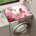 Waschmaschinen-Abdeckung aus Kieselgur-Gummimatte mit rosa Rosen und Schmetterlingen Print. - 40*40cm / Rosa Rose Schmetterling