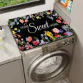 Retro Blumen Waschmaschinen Matte, rutschfeste Gummi Staubschutz Abdeckung Matte. - 40*40cm / Schwarz Blumig