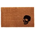 Halloween doormat with black skull pattern, natural coir fiber entry rug for home decor. - Wsj-1