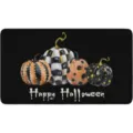 Halloween doormat with decorative painted pumpkins and spooky lettering for entryway and home decor. - Wsj-2