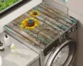 Vintage Zonnebloem Wasmachine Top Cover Mat Antislip Stofvrij Diatomeeënaarde Rubber Pad - 40*40cm / Zonnebloem Houtnerf