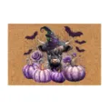 Halloween Highland Cow Doormat Cute Witch Hat Purple Pumpkin Front Door Mat Entryway Decor Rug - Wsj-5