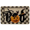 Halloween doormat with black cat pumpkin and witch hat design, durable anti-slip floor mat. - Wsj-12