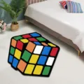 Rubik's cube pattern plush floor rug, soft bedroom bedside carpet, colorful detail view. - 40*40cm (Imitation Cashmere Dotted Plastic Bottom) / Cube Square Style