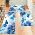 3-piece kitchen floor mat set with blue butterfly floral pattern, non-slip home decor. - 40*60cm / Blue Butterfly
