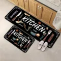 Kitchen mat detail view, non-slip floor rug with vintage kitchen typography and food icons. - 40*60cm / Pattern 2