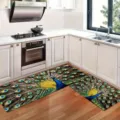 Modern kitchen rug set with vibrant peacock feather pattern, durable and washable floor mat. - 40*60cm / Peacock Pattern
