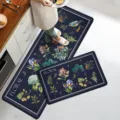 Kitchen floor mat set 2 piece non slip floral bird pattern dark blue home decor mats - 40*60cm / Retro Floral and Bird