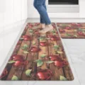 Kitchen mat set detail featuring rustic wood grain and red apple pattern for home decor. - Pattern 6