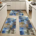 Kitchen rug set detail view showcasing abstract blue geometric pattern on clean floor. - 40*60cm / Abstract Geometric