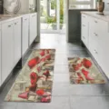 Vintage red mushroom kitchen mat set, non-slip waterproof floor runner for home use. - Red Mushroom