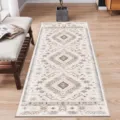 Long runner rug for kitchen or hallway with vintage geometric pattern and durable non-slip backing. - Kaershi