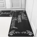 Set of two black wood grain kitchen floor mats with grateful thankful blessed text design. - 40*60cm / Black
