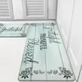 Kitchen floor mat set with vintage wood grain design and gratitude text, non-slip runner rug - 40*60cm / Lake Blue