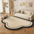 French irregular living room rug, cream style thick plush carpet for sofa and coffee table area. - 50*80cm [TPR Loop Velvet] / Black Edge Cloud