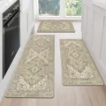 Vintage Persian style 3-piece kitchen mat set, non-slip absorbent rugs for home floor decor. - Khaki