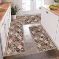 Bohemian floral 3 piece kitchen mat set non slip vintage runner rugs for home floor decor - 40*60cm / Kitchen Mat Set A-3