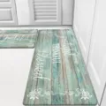 Vintage wood grain kitchen mat set anti slip floor mats two piece set for home decor - Green