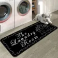 Close-up of laundry room floor mat with cute puppy, black anti-slip surface details. - 40*120cm / B1-Black