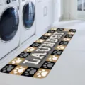 Laundry room runner rug detail featuring paw prints and checkerboard pattern in elegant tones. - 40*120cm / Black Brown