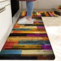Colorful rustic wood plank kitchen mat set, non-slip runner rug for home floor decor. - American Kitchen Mat 529-6