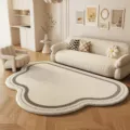 French cream style irregular living room rug with grey wave trim, thick loop velvet carpet. - 50*80cm [TPR Loop Velvet] / Beige White Cloud