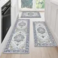 Vintage Persian kitchen rug set, 3-piece non-slip floor mats for home kitchen decor. - Dark Blue