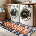 Dog paw print laundry room floor mat, durable anti-slip washing machine rug for home use. - Orange