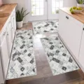 Bohemian floral kitchen rug set of 3, non-slip washable floor mats for home decor. - Kitchen Mat Set A-5