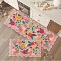 Ensemble de tapis de cuisine à fleurs roses antidérapants absorbants vue détaillée - Ensemble de Cuisine 2 Pièces A-5