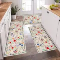 Boho floral kitchen mat 3-piece set non-slip washable floor runner rugs for home cooking - Kitchen Mat Set A-6