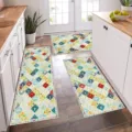 Bohemian floral kitchen mat set, 3-piece non-slip washable rugs for home floor decor. - Kitchen Mat Set A-7