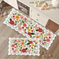 Ensemble de tapis de cuisine à fleurs fraîches, tapis de couloir antidérapant. - Ensemble de Cuisine 2 Pièces A-6