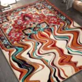 Tapis de salon patchwork créatif, moquette douce effet cachemire avec design abstrait ondulé. - Tapis Style Épicé-5