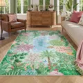 Detailed view of the jungle green floral area rug featuring rich botanical patterns and animals. - 40*60cm / Spring Jungle