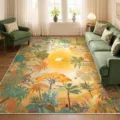 Large tropical jungle sunset living room rug, soft cashmere-like botanical floral carpet. - Autumn Jungle