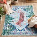 Vintage tropical tiger rug detail, boho blue floor mat for living room and bedroom decor. - 40*60cm / Robin Blue