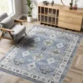 Alfombra de estilo persa vintage, diseño floral tradicional azul y beige para sala de estar. - 50*80 cm [terciopelo de cristal con base antideslizante de puntos] / Persa A