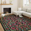 Tapis de salon floral vintage grand tapis botanique pour canapé table basse chambre. - 40x60cm / Tapis de Salon Paradis Botanique - Noir