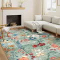 Détail de tapis de salon floral vintage avec motif botanique riche et texture douce. - 40x60cm / Tapis de Salon Paradis Botanique - Vert Classique